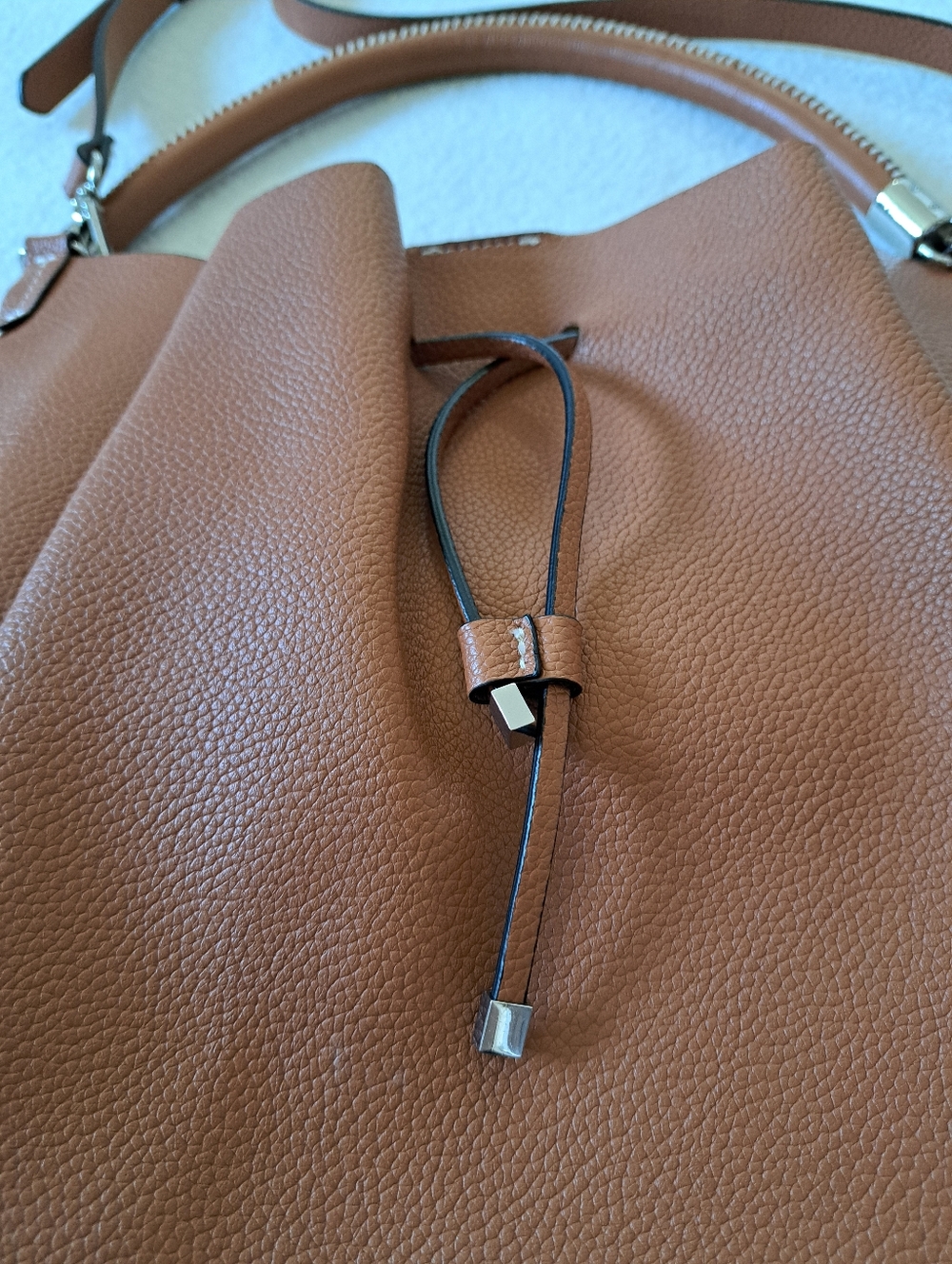 Zara Brown Faux Leather Pleated Shoulder Bag Crossbody Satchel Neutral Handbag - Picture 4 of 14